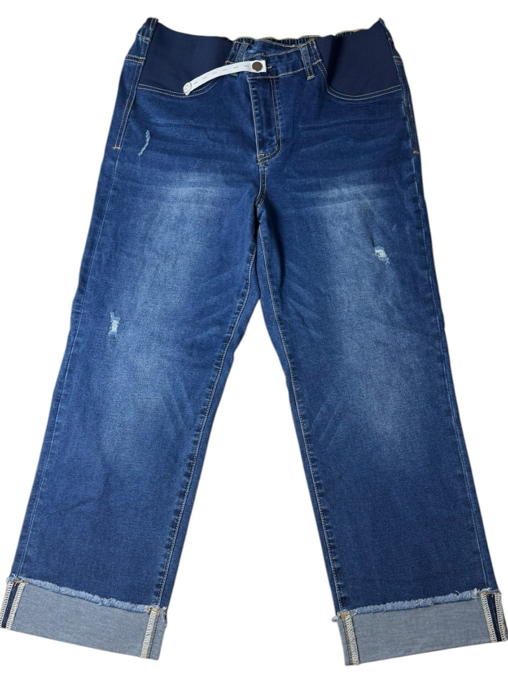 Maternity Stretch Denim Wide Leg Crop Jeans Expandable Waist Size L